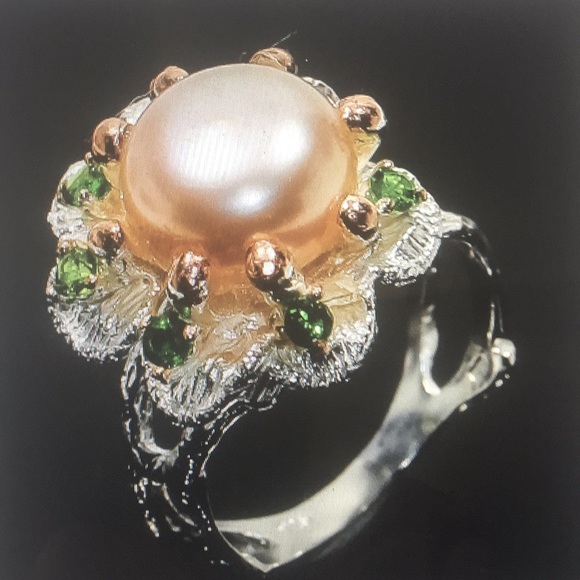 HOST PICK Freshwater pearl chrome diopside rose gold artwork SS925 - Picture 2 of 8
